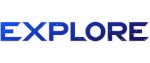 Blue uppercase EXPLORE logo in bold letters.